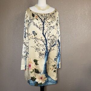 Soft Surroundings Floral Tree Print Tunic - Cream and Blue